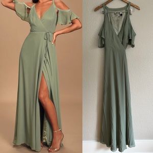 NWOT Easy Listening Sage Green Cold-Shoulder Wrap Maxi Dress